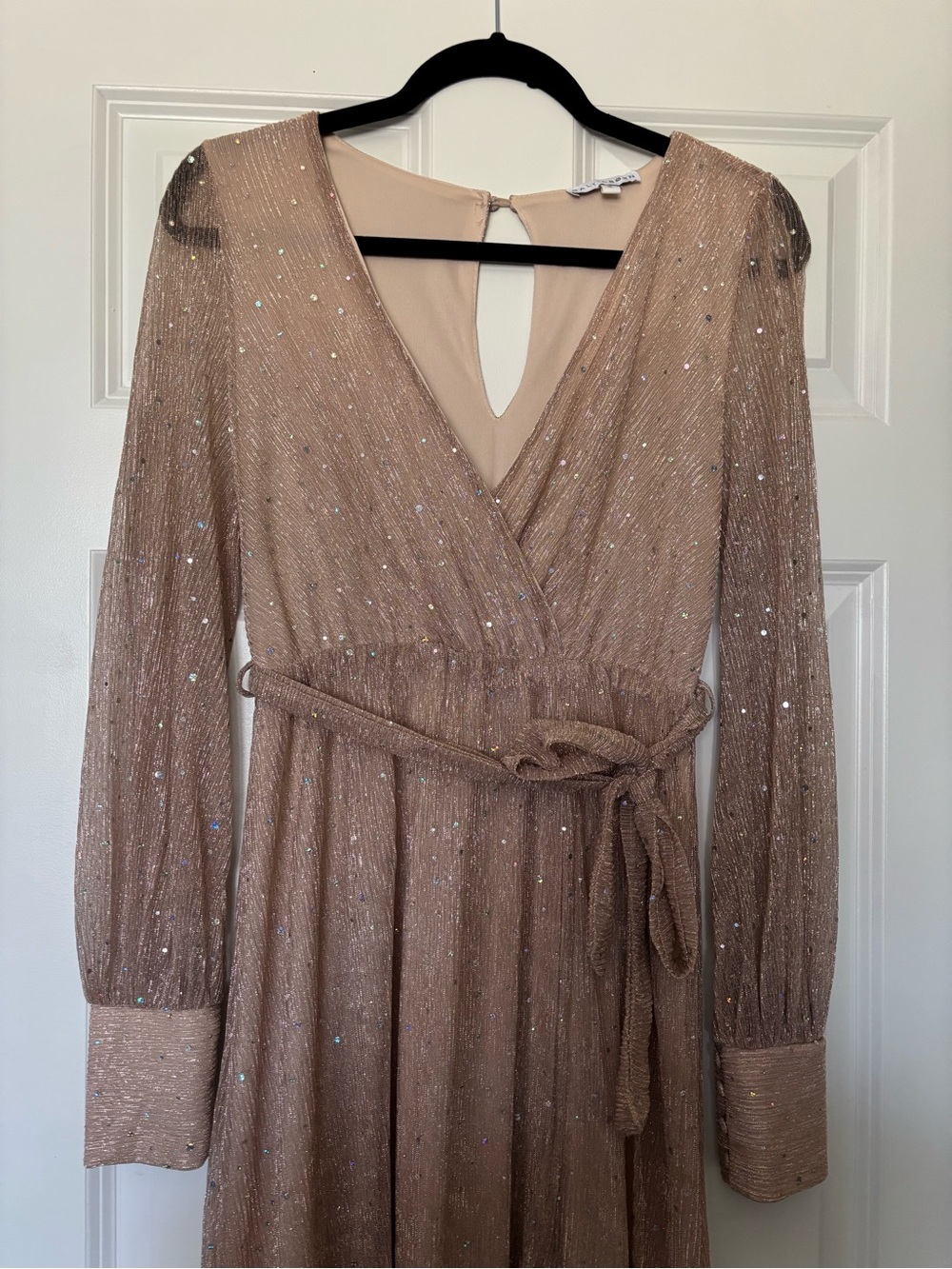 Baltic Born Metallic Blush Long-Sleeve Wrap Maxi Dress